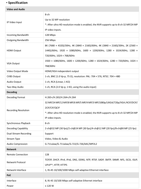 Hikvision DS-7608NI-M2/8P 8-Channel PoE NVR with AcuSense, 2 Hdd slots, No HDD