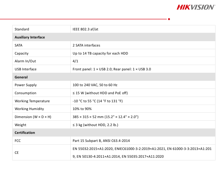Hikvision DS-7608NI-M2/8P 8-Channel PoE NVR with AcuSense, 2 Hdd slots, No HDD