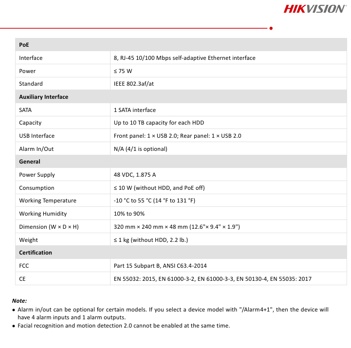 HIKVISION DS-7608NXI-K1/8P HIKVISION 8CH ACUSENSE 4K NVR, 8 POE, NO HDD (1 Hdd slot)