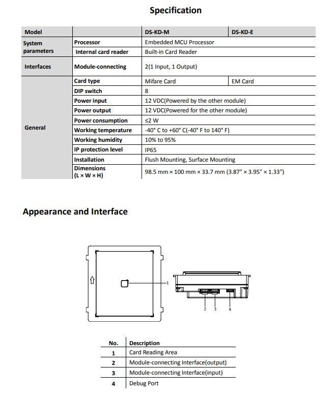 Hikvision DS-KD-M Intercom Card Reader Module
