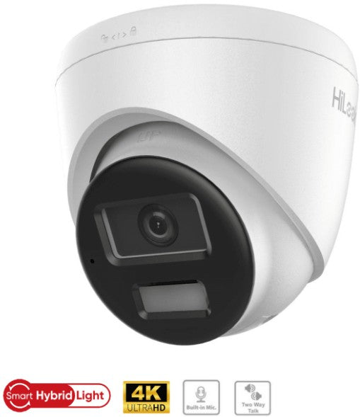 Hikvision HiLook IPC-T280HA-LUF/SL 8 MP/4K Smart Hybrid Light Fixed Turret Network Camera,2.8mm, White