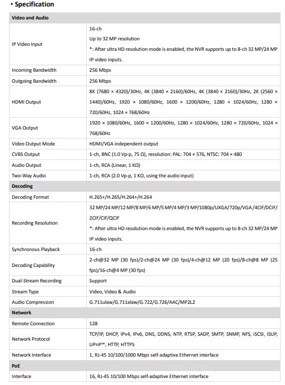 Hikvision DS-7616NI-M2/16P M-series 16CH 4K NVR 16 POE, 2 Hdd Slots, Acusense, No HDD.