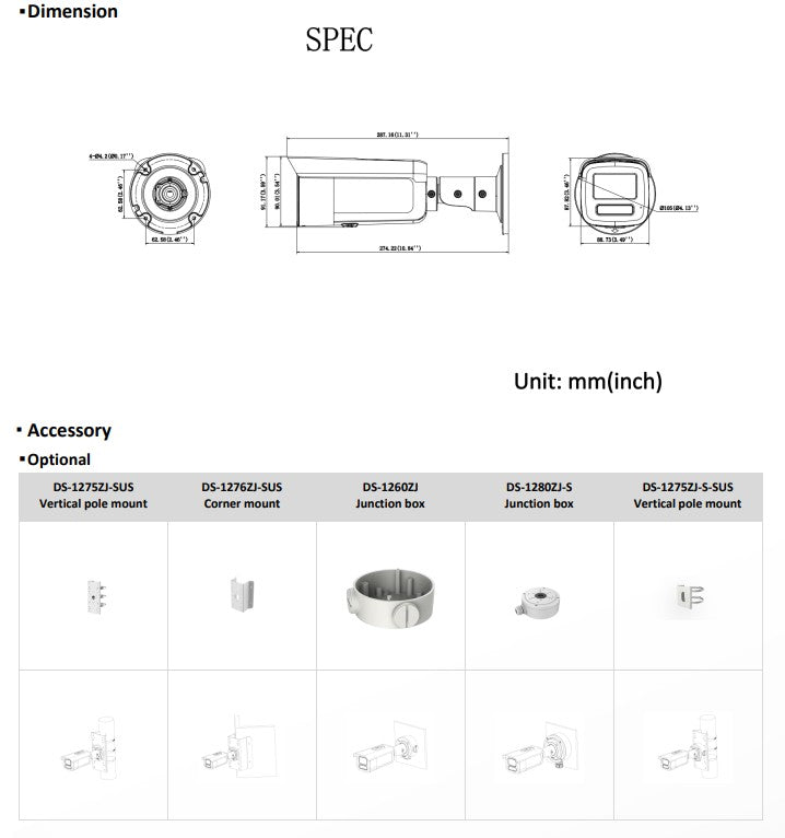 DS-2CD2T87G3-LIY, 2.8mm, White/Black, 8MP, Built-in Mic, Bullet cam