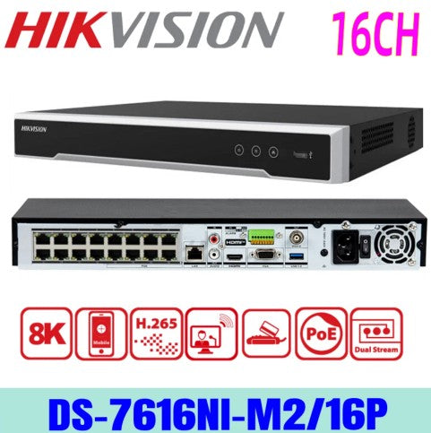 Hikvision DS-7616NI-M2/16P M-series 16CH 4K NVR 16 POE, 2 Hdd Slots, Acusense, No HDD.