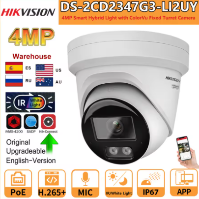 Hikvision DS-2CD2347G3-LI2UY 4 MP Smart Hybrid Light with ColorVu Fixed Turret Network Camera