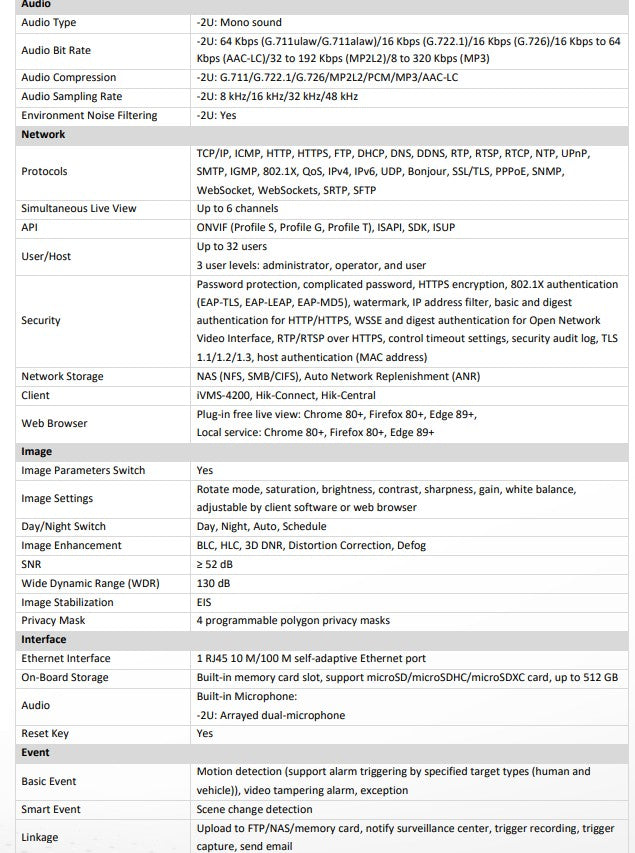 DS-2CD2387G3-LI2UY, 2.8mm, White/Black, 8MP, Built-in Mic